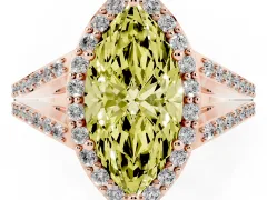 Fancy Yellow Marquise Cut Diamond Halo Split Shank Pavé Ring Set in Rose gold with Prong Setting