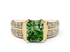 Fancy Green Radiant Cut Diamond Wide Channel Set Band Ring Set in Yellow gold with Bezel Setting