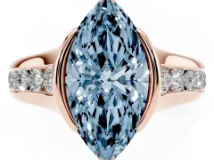 Fancy Blue Marquise Cut Diamond Bezel-Set Solitaire Ring Set in Rose gold with Channel-Set Band