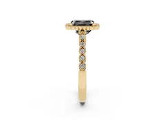 Fancy Black Radiant Cut Diamond Halo Ring Set in Yellow gold with Pavé Milgrain Band