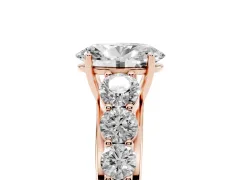 Oval Cut Diamond Solitaire Ring Set in Rose gold with Pavé-Set Band and Prong Setting