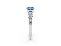 Fancy Blue Cushion Cut Diamond Five-Stone Prong Set Ring Set in Platinum with Classic Band