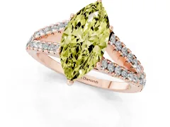 Fancy Yellow Marquise Cut Diamond Split Shank Pavé Engagement Ring Set in Rose gold with Prong-Held Center Stone