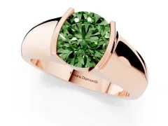 Fancy Green Round Cut Diamond Bezel Solitaire Ring Set in Rose gold with Wide Band