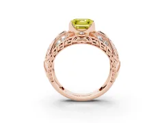 Fancy Yellow Asscher Cut Diamond Art Deco Ring Set in Rose gold with Pavé Split Shank