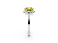 Fancy Yellow Asscher Cut Diamond Round Cluster Halo Ring Set in White gold with Solitaire Band and Prong Setting