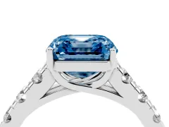 Fancy Blue Asscher Cut Diamond Solitaire Ring Set in White gold with Cut-Down Micro Pavé Band and Prong Setting