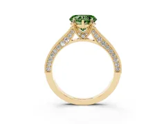 Fancy Green Heart Cut Diamond Solitaire Ring Set in Yellow gold with Milgrain-Edged Pavé Band and Prong Setting