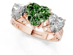 Fancy Green Heart Cut Diamond Three-Stone Ring Set in Rose gold with Textured Band