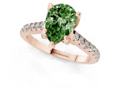 Fancy Green Pear Cut Diamond Solitaire Ring Set in Rose gold with Brilliant Pavé Band and Prong Setting