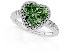Fancy Green Heart Cut Diamond Halo Ring Set in Silver with Pavé Shoulders and Halo-Framed Center