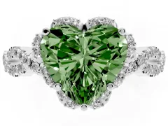Fancy Green Heart Cut Diamond Halo Twist Band Solitaire Ring Set in White gold with Prong-Set Center Stone