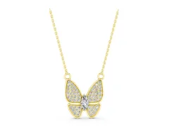 Pavé Oval Butterfly Pendant Set in Yellow gold with Prong-Set Oval Center