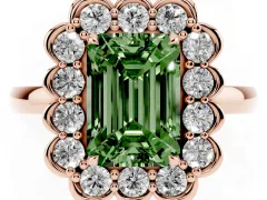 Fancy Green Emerald Cut Diamond Halo Cluster Engagement Ring Set in Rose gold with Solitaire Band and Prong Setting