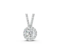 Round Halo Pendant Set in White gold with Prong-Set Round Center