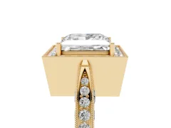 Princess Cut Diamond Halo Engagement Ring Set in Yellow gold with Accent Split Shank Band
