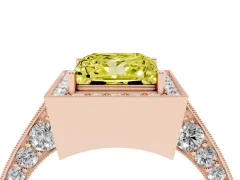 Fancy Yellow Princess Cut Diamond Halo Engagement Ring Set in Rose gold with Accent Split Shank Band