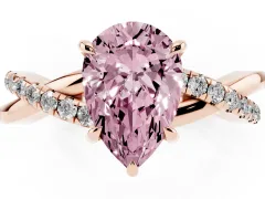 Fancy Pink Pear Cut Diamond Twisted Pavé Band Ring Set in Rose gold with Prong Setting