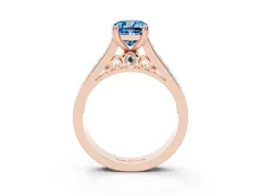 Fancy Blue Cushion Cut Diamond Channel Set Solitaire Engagement Ring Set in Rose gold with Prong Setting