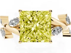 Fancy Yellow Princess Cut Diamond Solitaire Ring Set in Yellow gold with Twisted Marquise Accent Band
