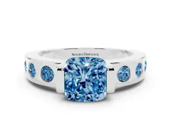 Fancy Blue Cushion Cut Diamond Channel-Set Band Ring Set in White gold with Bezel Prong Setting