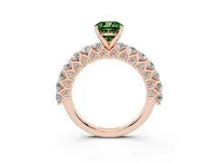 Fancy Green Cushion Cut Diamond Solitaire Ring Set in Rose gold with Shared Prong Pavé Band