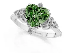 Fancy Green Heart Cut Diamond Cluster Ring Set in Silver with Beaded Band
