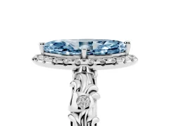 Fancy Blue Marquise Cut Diamond Halo Ring Set in Silver with Filigree Leaf Band and Prong Setting