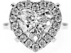Heart Cut Diamond Cluster Halo Solitaire Ring Set in Platinum with Prong Setting