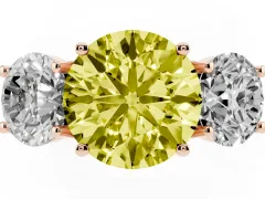 Fancy Yellow Round Cut Diamond Three-Stone Ring Set in Rose gold with Pavé Band