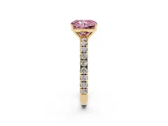 Fancy Pink Radiant Cut Diamond Pavé Solitaire Engagement Ring Set in Yellow gold with Prong Setting