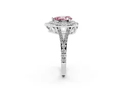 Fancy Pink Pear Cut Diamond Double Halo Ring Set in White gold with Pavé Band