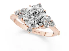 Round Cut Diamond Cluster Ring Set in Rose gold with Beaded Band