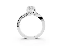 Emerald Cut Diamond Solitaire Ring Set in White gold with Intertwined Pavé Twist Band