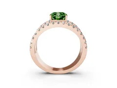 Fancy Green Cushion Cut Diamond Split Shank Pavé Solitaire Ring Set in Rose gold with Open Shank Design
