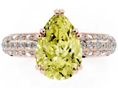Fancy Yellow Pear Cut Diamond Solitaire Ring Set in Rose gold with Multi-Row Round Pavé Band and Prong Setting