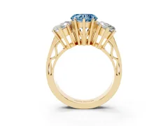 Fancy Blue Heart Cut Diamond Three-Stone Ring Set in Yellow gold with Textured Band