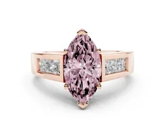 Fancy Pink Marquise Cut Diamond Solitaire Ring Set in Rose gold with Channel-Set Accent Stones and Prong Setting