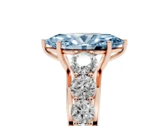 Fancy Blue Marquise Cut Diamond Solitaire Ring Set in Rose gold with Pavé-Set Band and Prong Setting