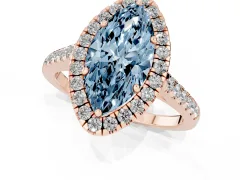 Fancy Blue Marquise Cut Diamond Halo Pavé Engagement Ring Set in Rose gold with Prong Setting