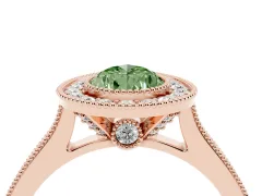 Fancy Green Pear Cut Diamond Halo Milgrain Pavé Band Ring Set in Rose gold with Prong Setting