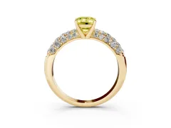 Fancy Yellow Emerald Cut Diamond Pavé Band Solitaire Ring Set in Yellow gold with Close-Set Accent Stones and Prong Setting