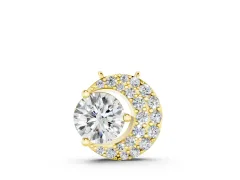 Round Prong-Set Diamond Pendant Set in Yellow gold with Pavé Crescent