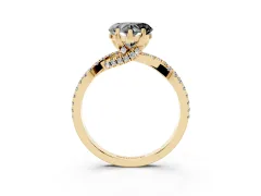 Fancy Black Heart Cut Diamond Twist Pavé Solitaire Engagement Ring Set in Yellow gold with Prong Setting