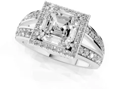 Asscher Cut Diamond Halo Ring Set in Silver with Double Pavé Split Shank