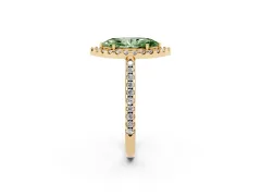 Fancy Green Marquise Cut Diamond Pavé Halo Ring Set in Yellow gold with Prong Setting