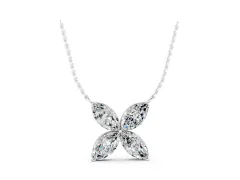 Marquise Diamond Flower Pendant Set in Silver with Four-Prong Petals