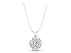 Cluster Round Diamond Pendant Set in White gold with Prong-Set Floral Group