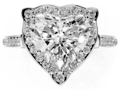 Heart Cut Diamond Halo Ring Set in Silver with Pavé-Lined Shoulders and Prong Setting