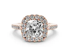 Cushion Cut Diamond Pavé Halo Ring Set in Rose gold with Prong Setting